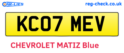 KC07MEV are the vehicle registration plates.