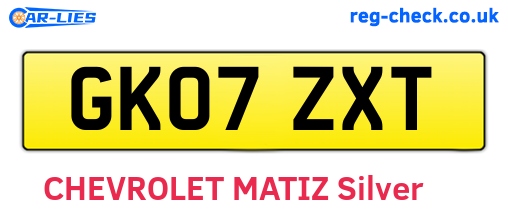 GK07ZXT are the vehicle registration plates.