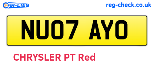 NU07AYO are the vehicle registration plates.