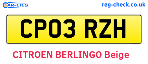 CP03RZH are the vehicle registration plates.