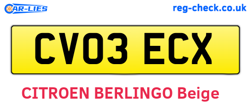 CV03ECX are the vehicle registration plates.