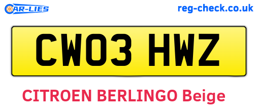 CW03HWZ are the vehicle registration plates.