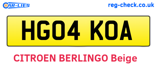 HG04KOA are the vehicle registration plates.
