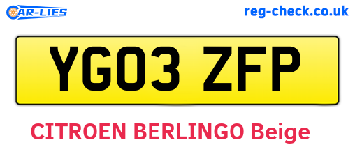 YG03ZFP are the vehicle registration plates.