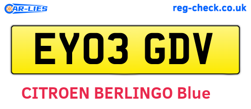 EY03GDV are the vehicle registration plates.