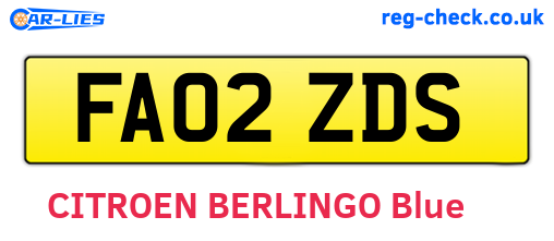 FA02ZDS are the vehicle registration plates.