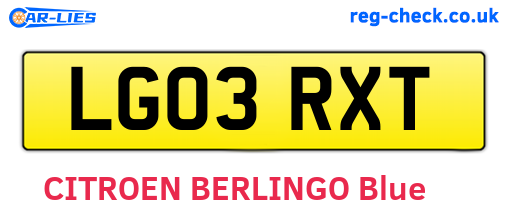 LG03RXT are the vehicle registration plates.