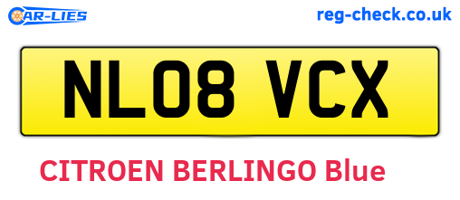 NL08VCX are the vehicle registration plates.