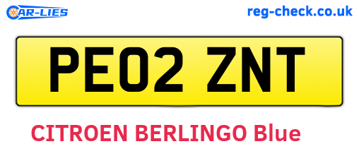 PE02ZNT are the vehicle registration plates.