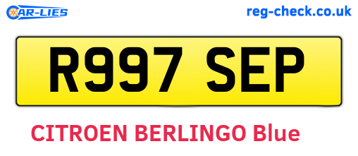 R997SEP are the vehicle registration plates.