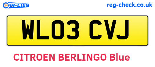 WL03CVJ are the vehicle registration plates.