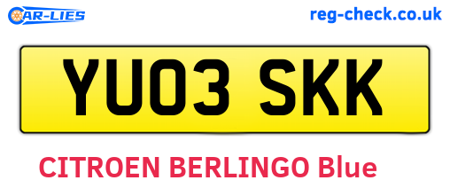 YU03SKK are the vehicle registration plates.