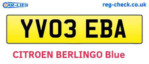 YV03EBA are the vehicle registration plates.
