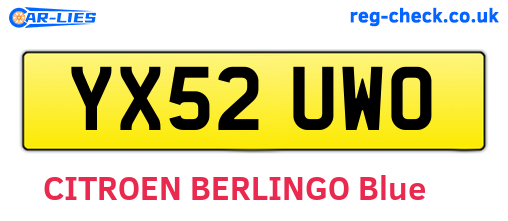 YX52UWO are the vehicle registration plates.