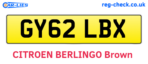GY62LBX are the vehicle registration plates.