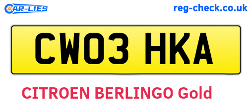 CW03HKA are the vehicle registration plates.