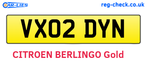 VX02DYN are the vehicle registration plates.