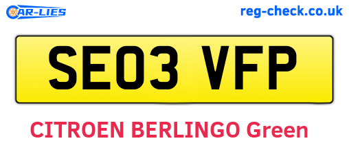 SE03VFP are the vehicle registration plates.