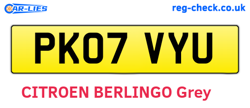 PK07VYU are the vehicle registration plates.