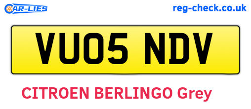 VU05NDV are the vehicle registration plates.
