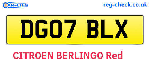 DG07BLX are the vehicle registration plates.