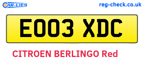 EO03XDC are the vehicle registration plates.