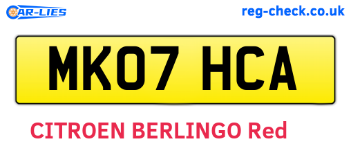 MK07HCA are the vehicle registration plates.