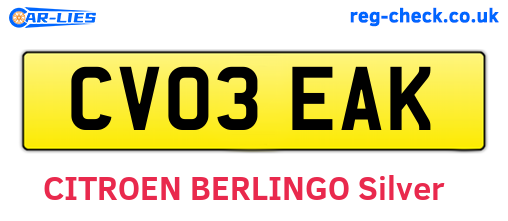 CV03EAK are the vehicle registration plates.