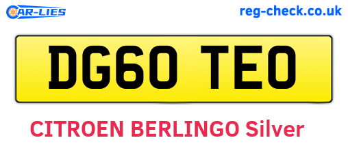 DG60TEO are the vehicle registration plates.