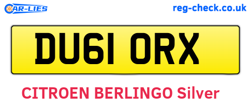 DU61ORX are the vehicle registration plates.