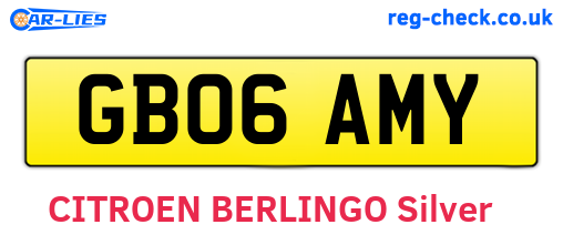 GB06AMY are the vehicle registration plates.