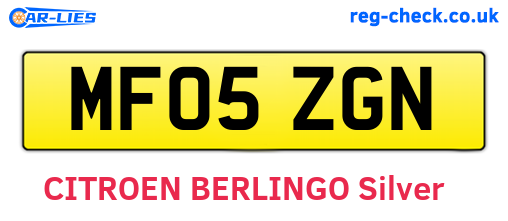 MF05ZGN are the vehicle registration plates.