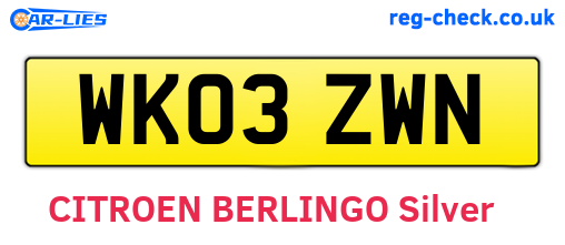 WK03ZWN are the vehicle registration plates.