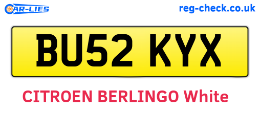 BU52KYX are the vehicle registration plates.