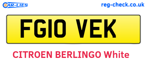 FG10VEK are the vehicle registration plates.