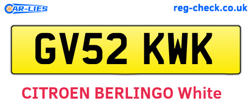 GV52KWK are the vehicle registration plates.