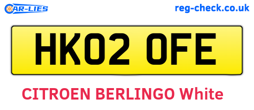 HK02OFE are the vehicle registration plates.