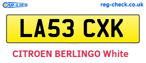 LA53CXK are the vehicle registration plates.