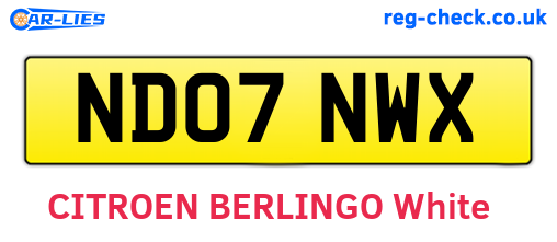 ND07NWX are the vehicle registration plates.