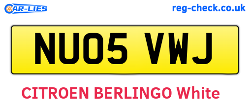 NU05VWJ are the vehicle registration plates.