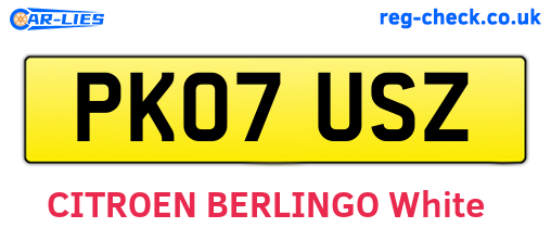 PK07USZ are the vehicle registration plates.