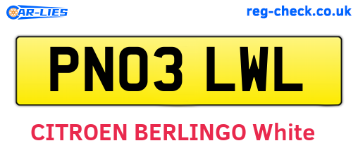 PN03LWL are the vehicle registration plates.