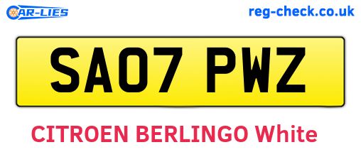 SA07PWZ are the vehicle registration plates.
