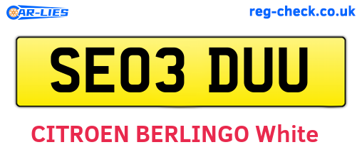 SE03DUU are the vehicle registration plates.