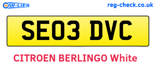 SE03DVC are the vehicle registration plates.
