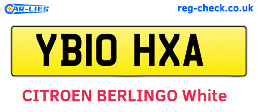 YB10HXA are the vehicle registration plates.