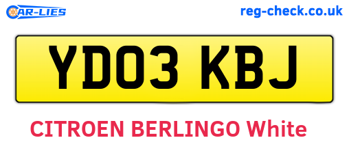 YD03KBJ are the vehicle registration plates.