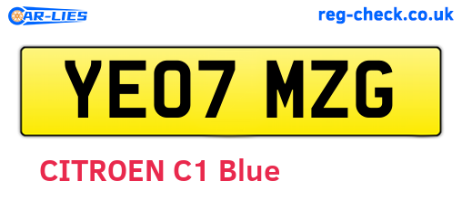 YE07MZG are the vehicle registration plates.