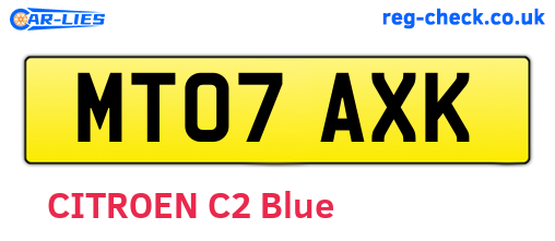 MT07AXK are the vehicle registration plates.