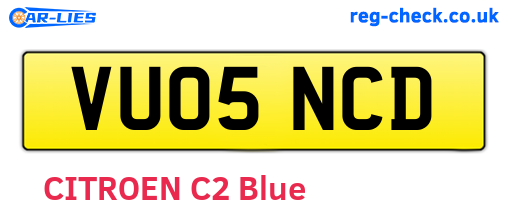 VU05NCD are the vehicle registration plates.